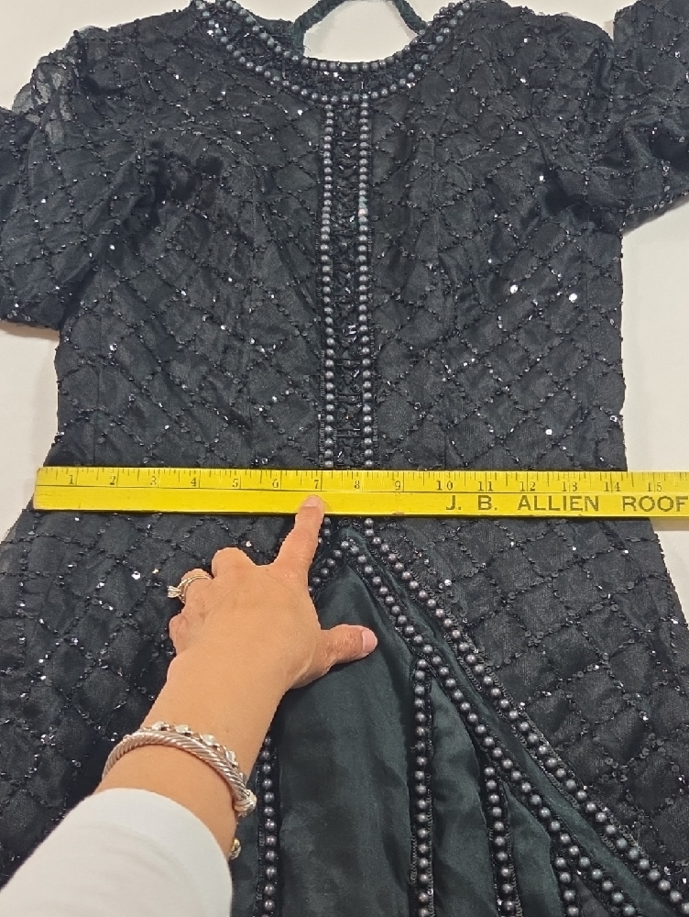 Boho Black Long Sleeve Beaded Evening Gown Festival Fairy Tulle Skirt Open Back - Picture 9 of 16